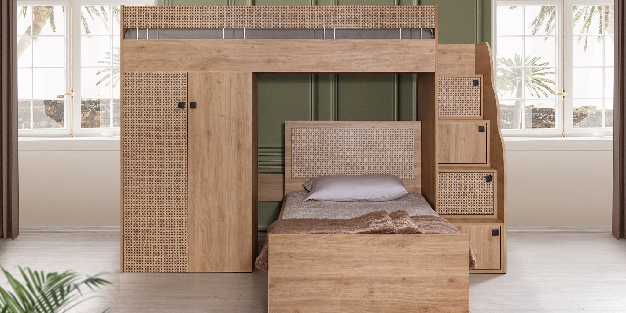 Rustik Dörtlü Ranza Seti