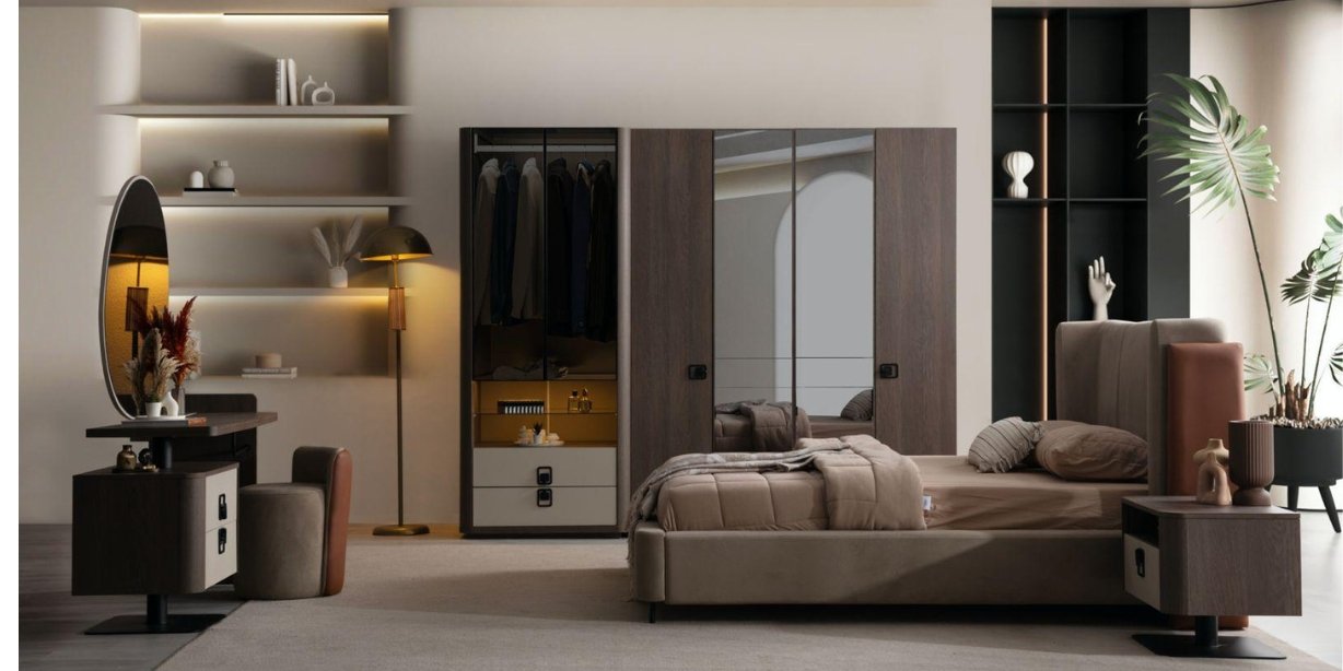 Prada Yatak Odası Takımı Koyu Ceviz